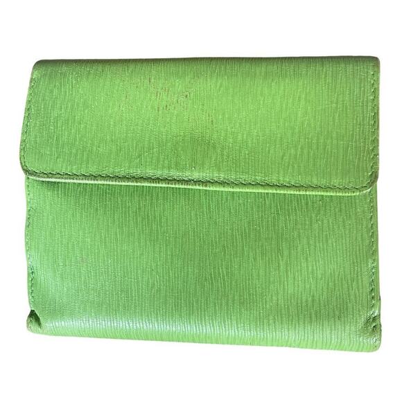 PICCHIONI Lime Green Leather Wallet w Gold-tone Clasp Closure - Picture 3 of 16